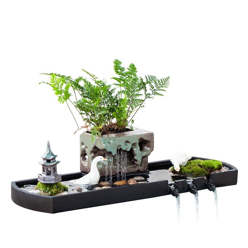 创意假山石槽鱼池鱼缸装饰微景观造景瀑布K喷泉循环水招财流水摆
