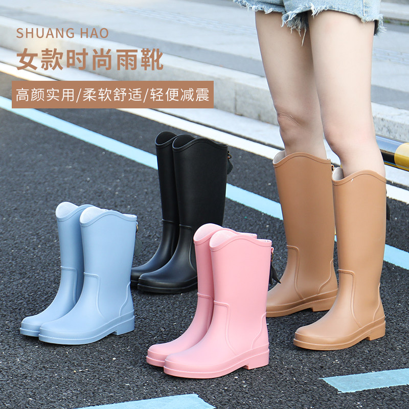 高筒水鞋女新款防水防滑长筒加绒袜套鞋雨鞋时尚软底中筒雨靴胶鞋