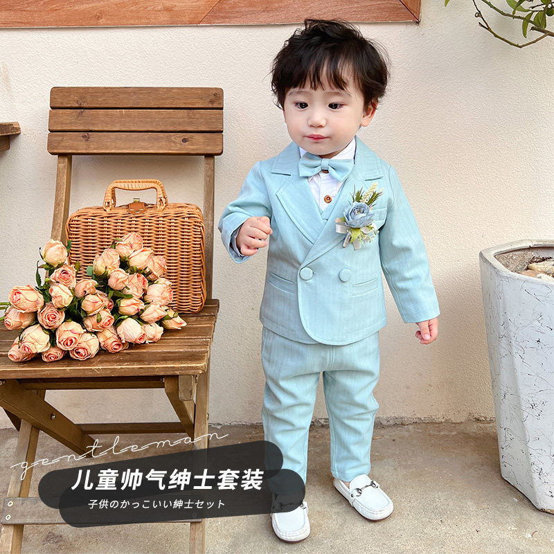 男童周岁礼服男宝宝生日宴会花童小西服英伦风洋派西装套装艺术照
