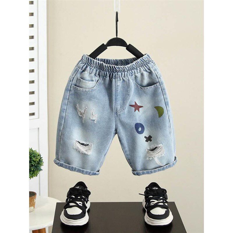 儿童夏季薄款短裤男童夏装破洞牛仔裤2024新款宝宝夏款五分裤炸街