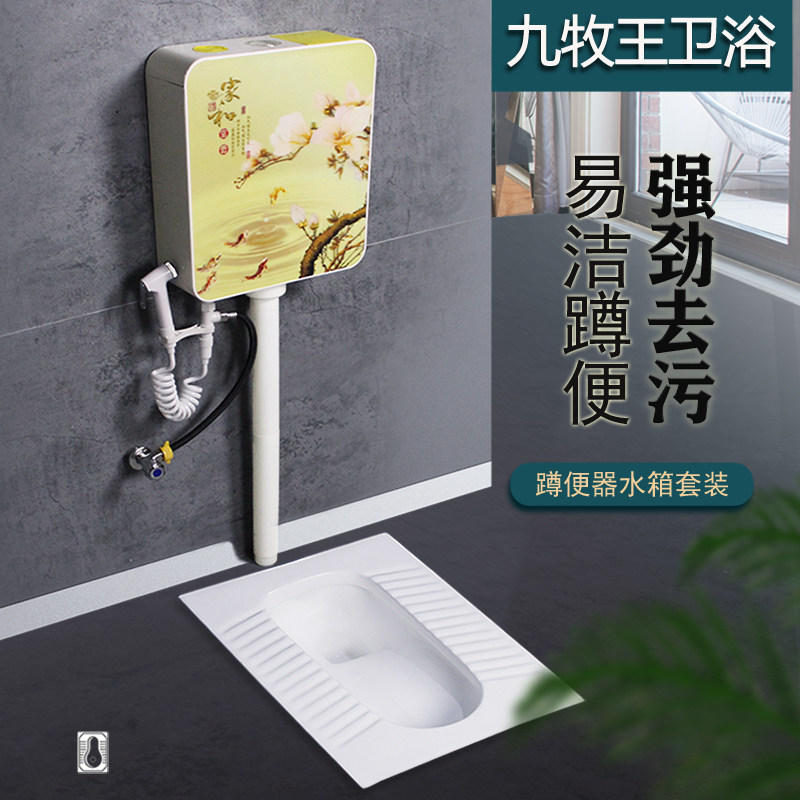 家用陶瓷蹲便器蹲坑式冲水箱整套装厕所卫生间防臭大便器便池便盆