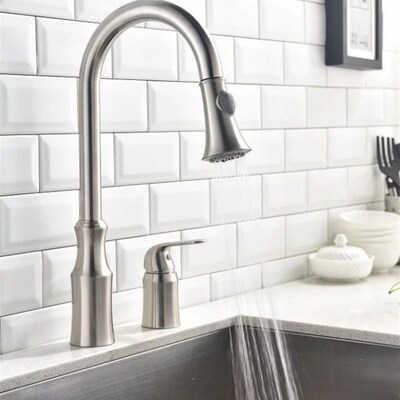 单把厨房冷热水龙头水槽水龙头双孔菜盆抽拉拉丝冷热龙头4435实拍