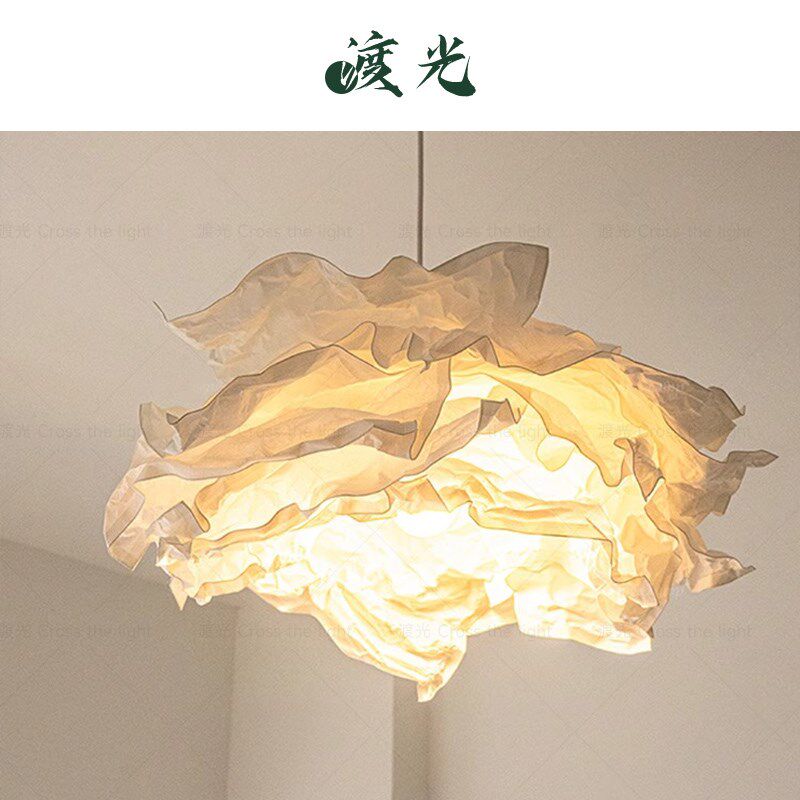 日式侘寂风纸艺吊灯法式中古创意云朵卧室艺术吊线灯复古餐厅灯具