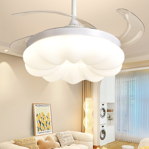 新款云朵风扇吊灯客厅隐形静音变频吊扇灯餐厅卧室现代简约风扇灯