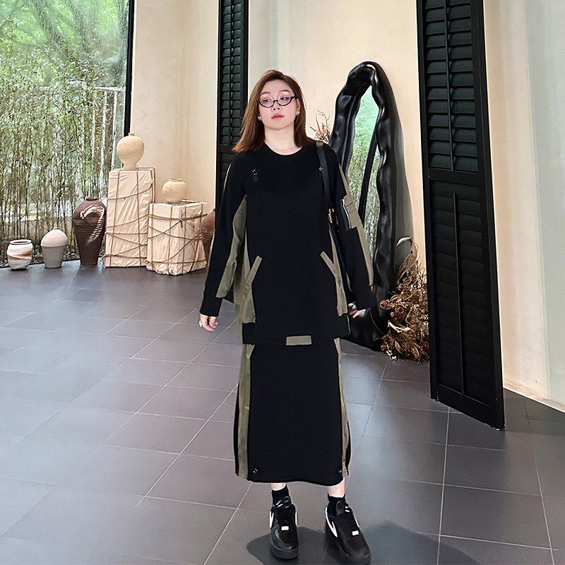 设计感个性拼接卫衣套装女秋季新款200斤大码胖mm宽松休闲两件套