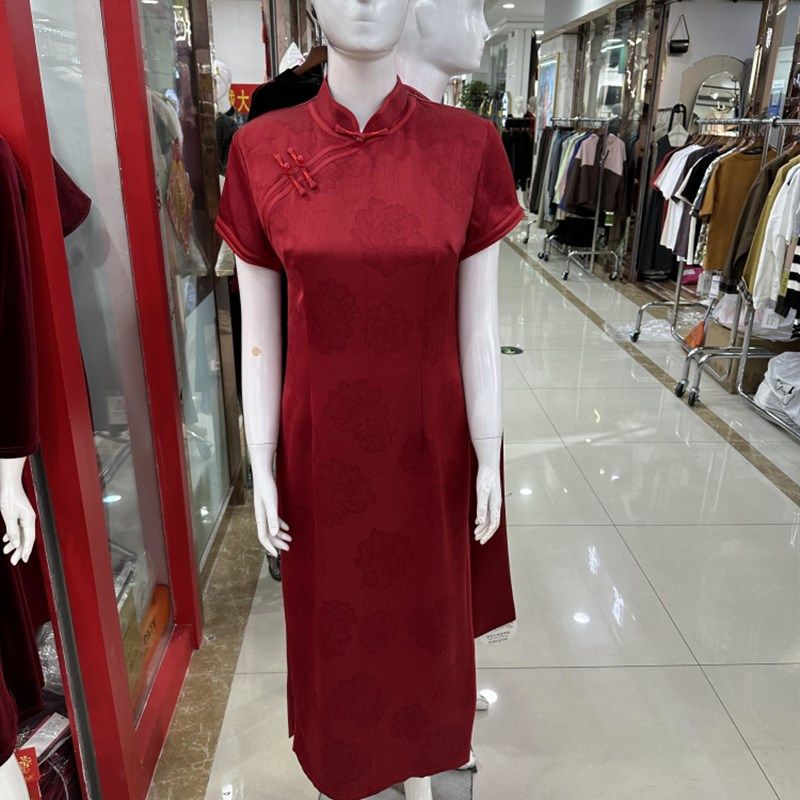 喜妈妈夏季中式改良旗袍中长款真丝连衣裙优雅气质喜婆婆婚礼礼服