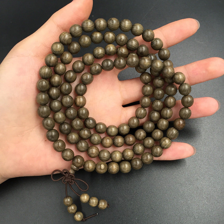 精品金丝楠阴沉木佛珠8mm108颗手链绿料手工打磨手串男女情侣款