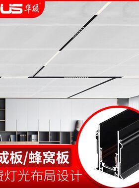 集成吊顶磁吸轨道灯蜂窝板槽嵌z入式暗藏设计效果图照明客厅无主