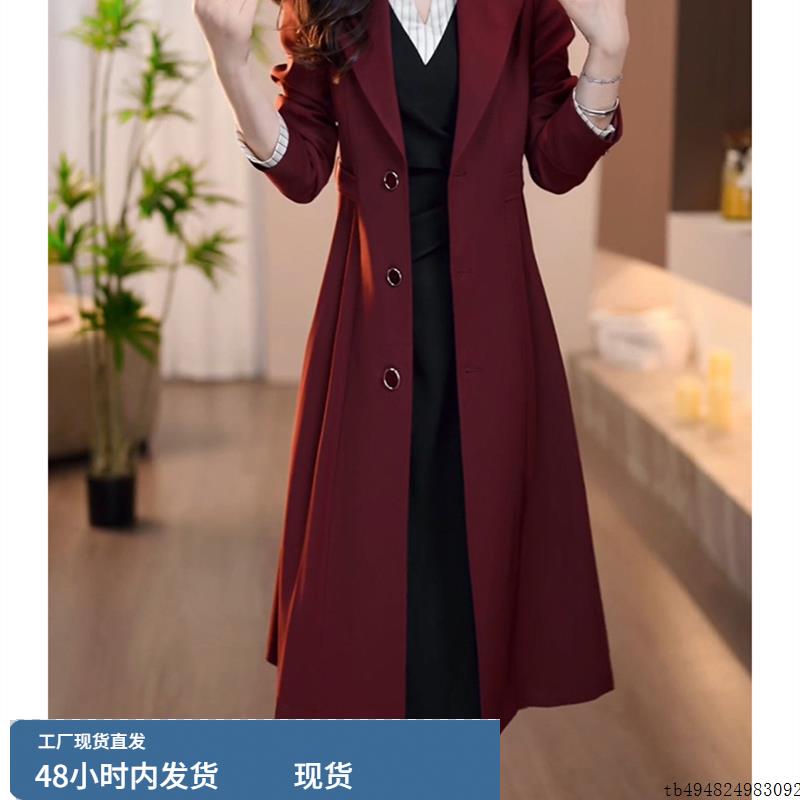 广州十三行长袖西装领大衣女2025春秋新款时尚妈妈中长款风衣外套
