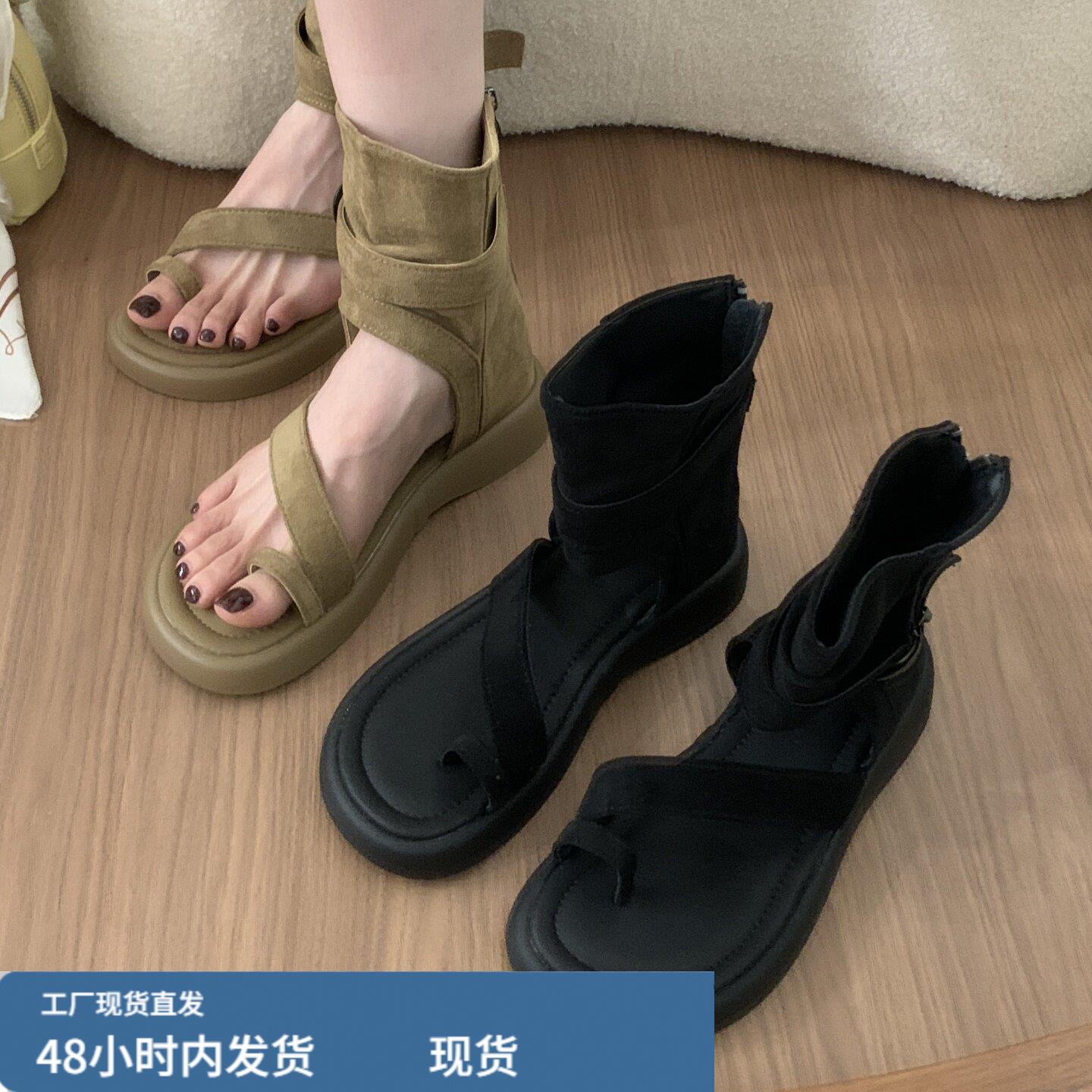 厚底罗马凉鞋女款靴子2026新款夏季超火裤管靴凉靴马丁靴爆款短靴图片