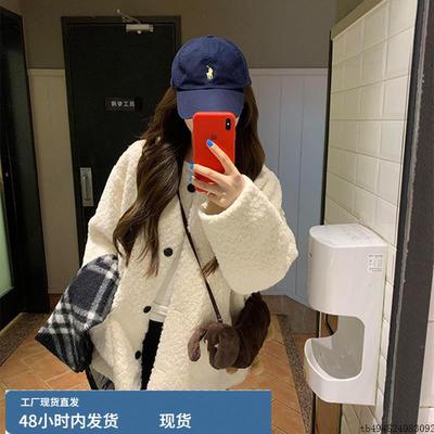 2025冬季新款韩系加绒加厚保暖上衣白色中长款羊羔毛摇粒绒外套女