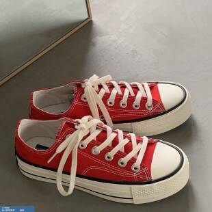 旺仔是条狗/微厚底~2024新款1970s红色帆布鞋女复古板鞋ins潮