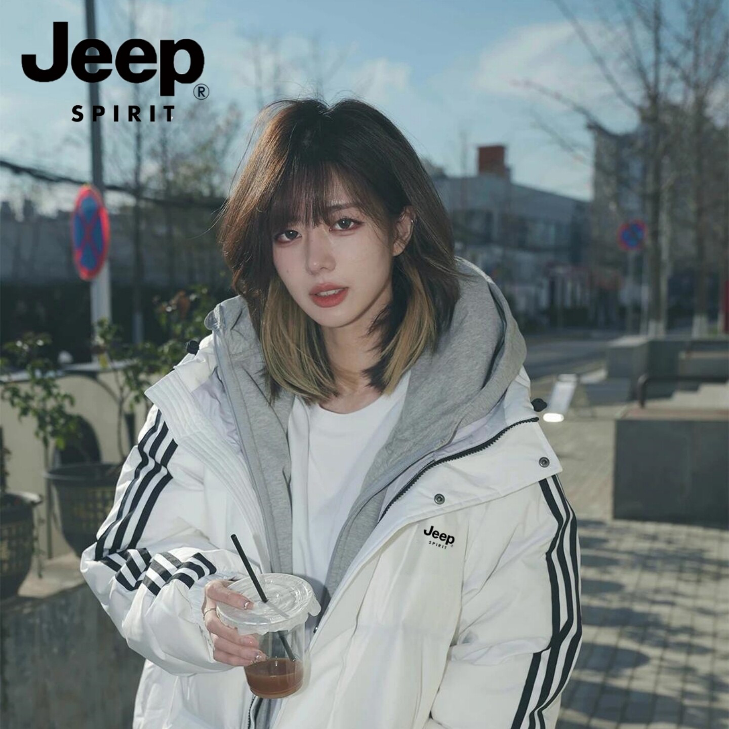 JEEP 男女中长款连帽羽绒棉服 经典百搭户外防风加厚防风棉服大衣