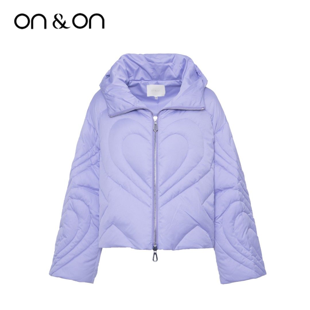 ON＆ON/安乃安冬季款时尚爱心甜美减龄手工绗缝连帽保暖羽绒服女
