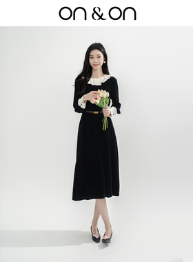 ON＆ON/安乃安2026春季法式赫本风丝绒桑蚕丝高智流光风连衣裙