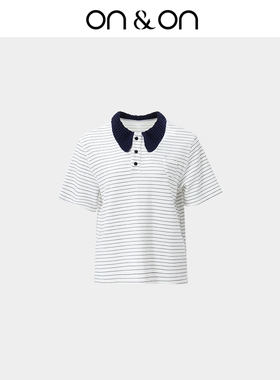 ON＆ON/安乃安2026春夏新款韩系针织翻领撞色休闲简约短袖上衣女