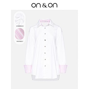 小众设计露背蝴蝶结粉色条纹拼接衬衫 新款 安乃安2025秋季 ON＆ON