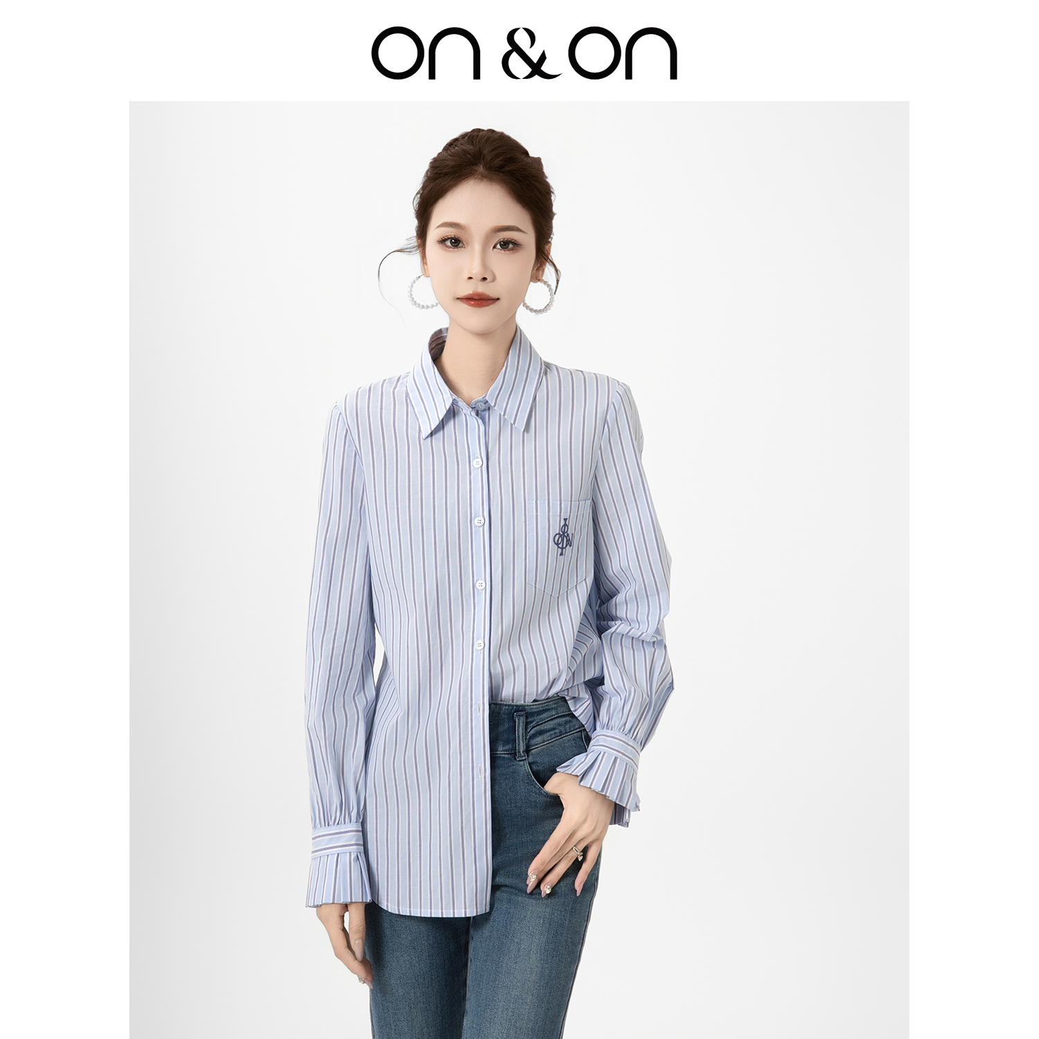 安乃安韩系甜美百搭条纹休闲衬衫