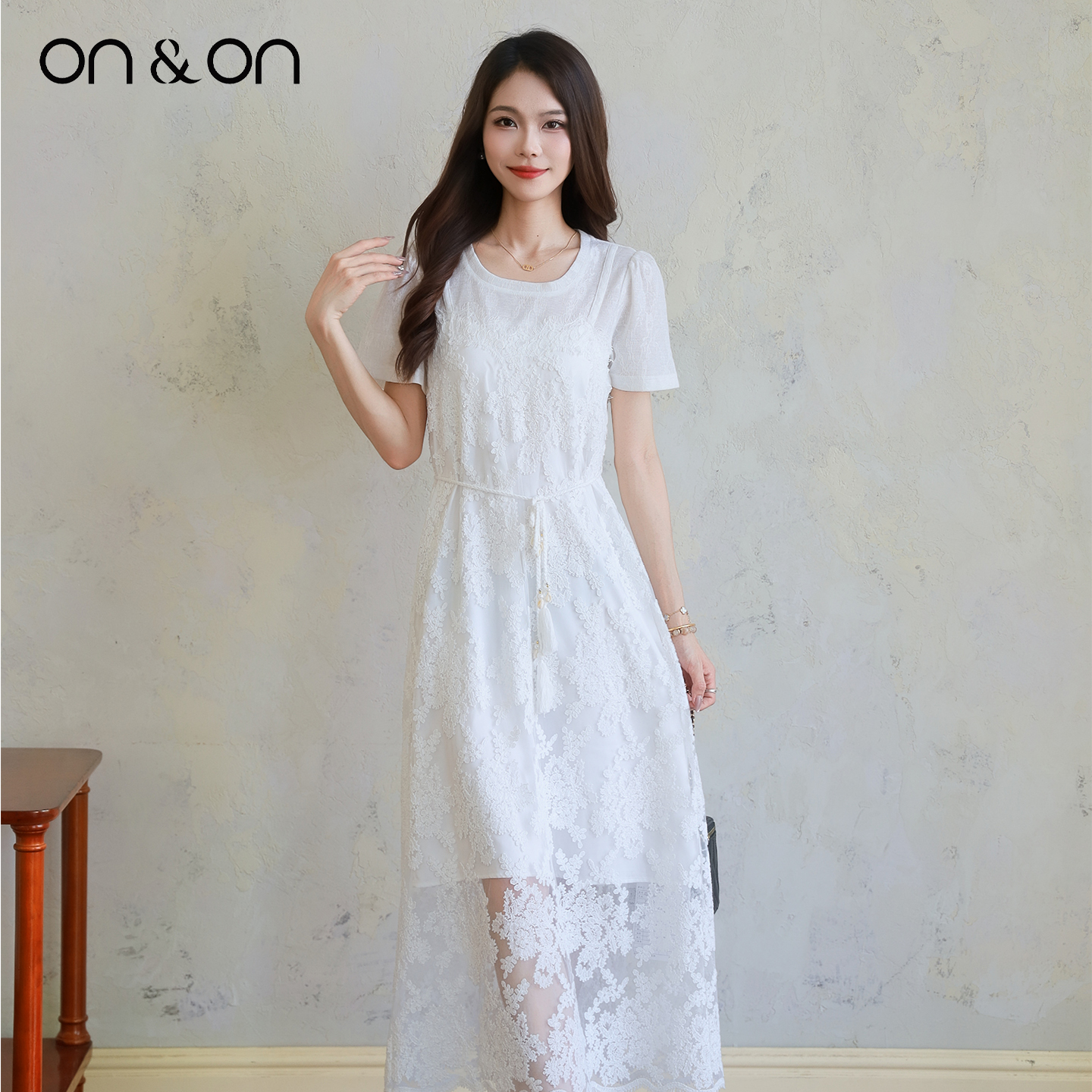 安乃安韩系针织蕾丝气质连衣裙