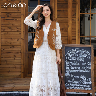 25秋冬新款 琥珀游牧风 韩系刺绣撞色复古马甲女 安乃安 ON＆ON