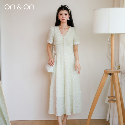 安乃安韩系V领收腰时尚气质长裙