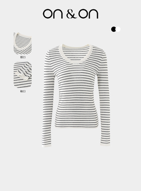 ON＆ON/安乃安2025冬季新款韩系圆领经典条纹百搭显瘦针织打底衫