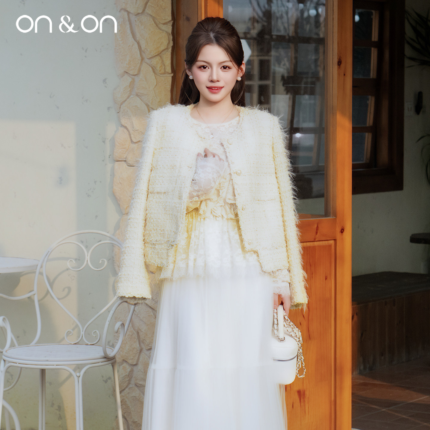ON＆ON/安乃安2025冬季新款法式气质减龄温柔粗花呢小香风外
