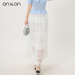 韩系高腰弹力松紧蕾丝镂空温柔风半裙 新款 ON＆ON 安乃安2025秋季