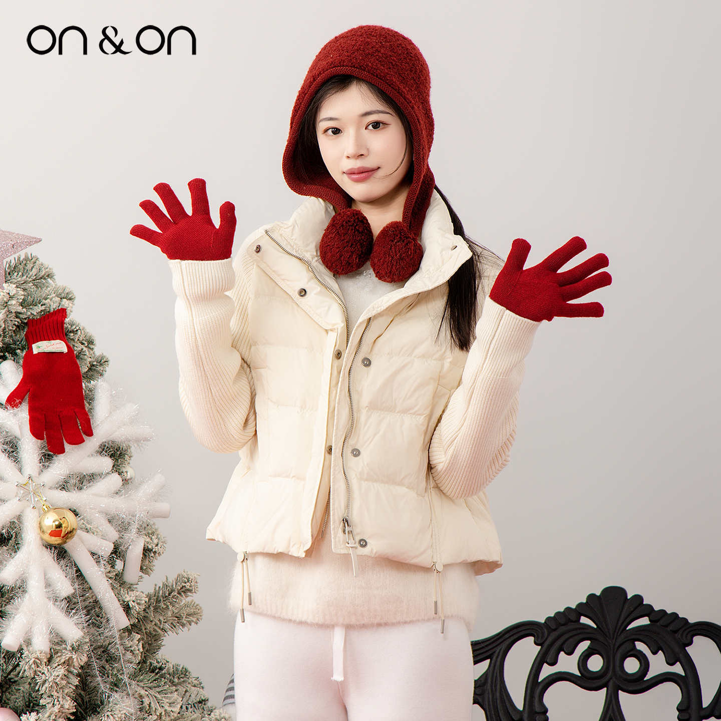 安乃安韩系简约针织拼接羽绒服女