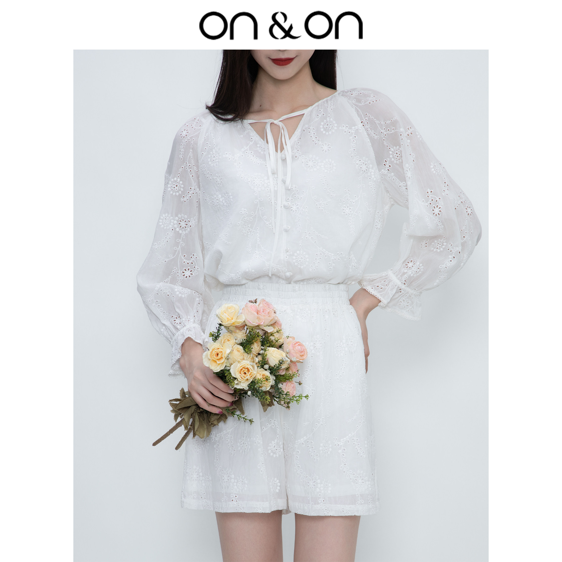 ON＆ON/安乃安2025夏季桑蚕丝刺绣镂空休闲松弛感时尚防晒套