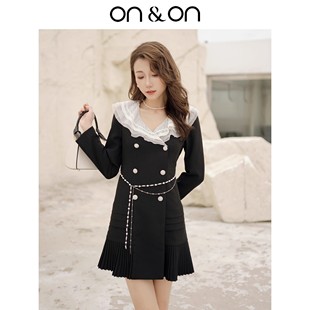 连衣裙 通勤气质撞色双排扣荷叶领链条西装 ON＆ON 安乃安2025秋季