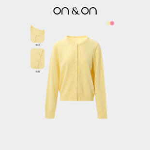 韩系圆领100%羊毛简约气质针织开衫 新款 女 安乃安2025冬季 ON＆ON