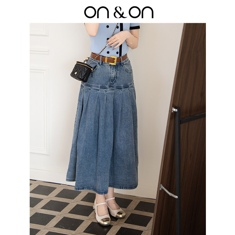 ON＆ON/安乃安2025冬季新款时尚通勤感压褶双口袋设计牛仔半身裙,女装/女士精品,半身裙,淘宝优惠券,粉丝福利购,淘宝优惠卷