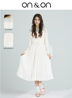 ON＆ON/安乃安【高智风】25冬季新款抽绳收腰压褶显瘦白色连衣裙