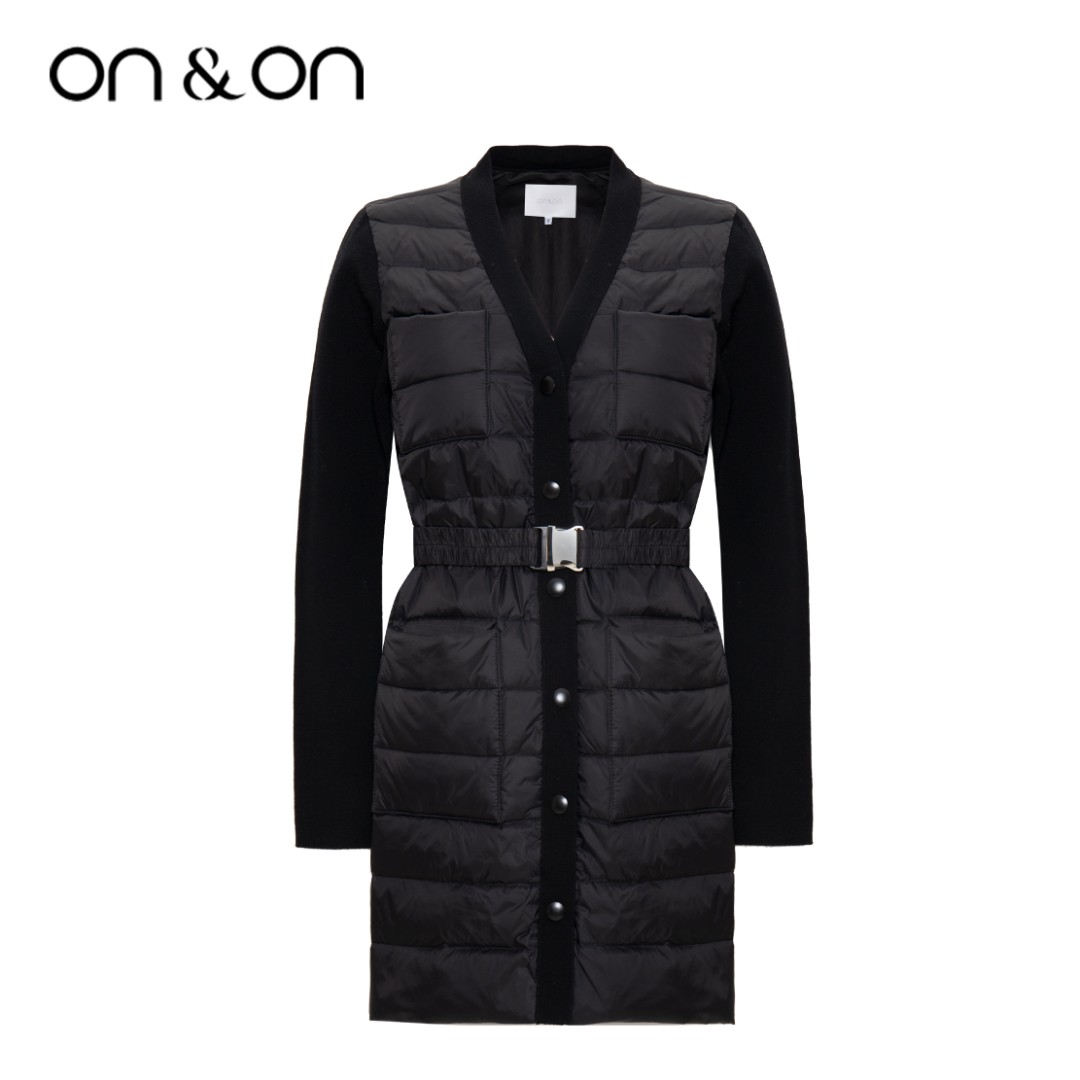 安乃安韩系V领简约中长款羽绒服