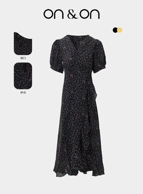 ON＆ON/安乃安2026春夏新款韩系V领复古系带收腰碎花茶歇连衣裙女