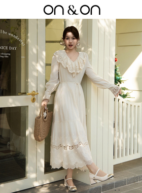 ON＆ON/安乃安【游牧风】26春款法式荷叶边蕾丝系带假日风连衣裙