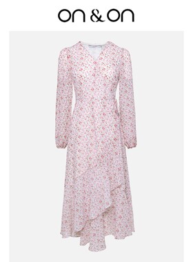 ON＆ON/安乃安2026春款度假风V领温柔一片式系带碎花长袖连衣裙女