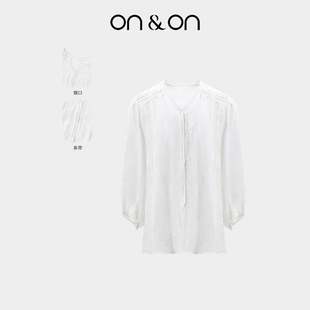 100%苎麻蕾丝拼接绣花透气防晒小衫 新款 女 安乃安2025秋季 ON＆ON