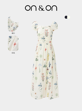 ON＆ON/安乃安2026春夏新款法式小方领泡泡袖减龄时尚气质连衣裙