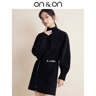 安乃安2025冬季 显瘦毛衣套装 新款 修身 裙 纯羊毛收腰连衣裙 ON＆ON