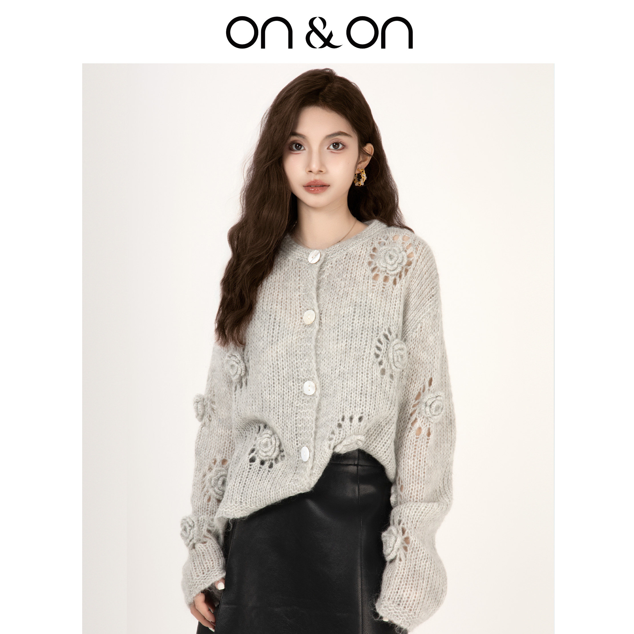 ON＆ON/安乃安2025冬季新款韩系慵懒甜美镂空钩花立体花朵开