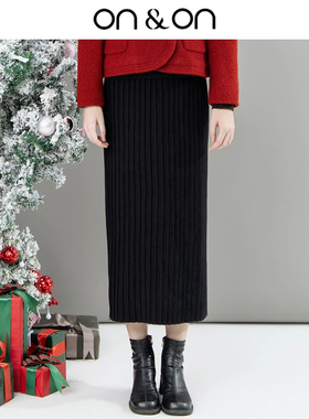 ON＆ON/安乃安韩系高腰针织亲肤保暖直筒百褶风休闲半身裙女