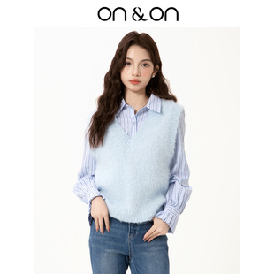 韩系V领糖果色百搭甜美风软糯针织马甲 新款 ON＆ON 安乃安2025冬季