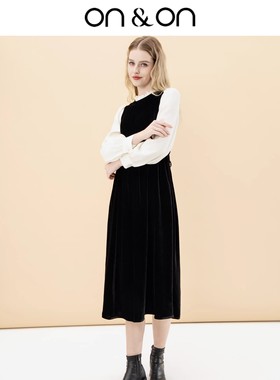 ON＆ON/安乃安【舒心】法式赫本风木耳边领优雅气质丝绒连衣裙