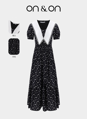ON＆ON/安乃安2026春季新款韩系复古撞色娃娃领碎花气质连衣裙