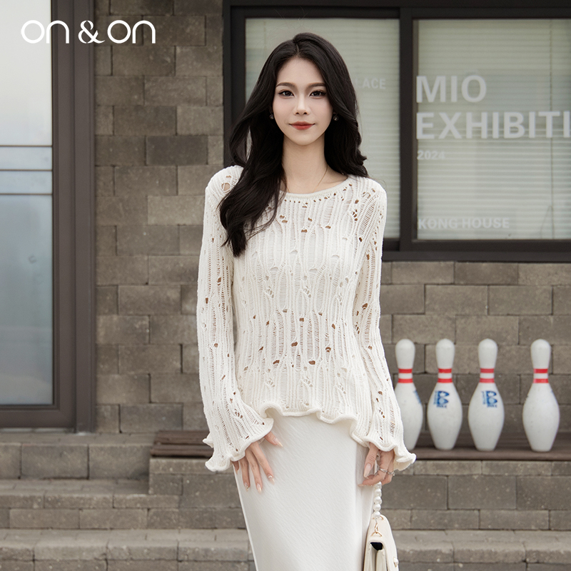安乃安韩系波嬉风镂空慵懒针织衫