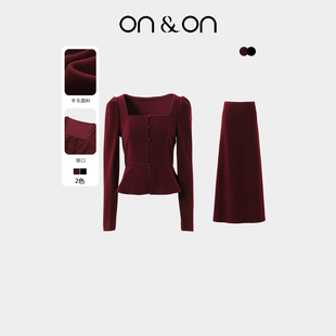 安乃安2025冬季 气质收腰毛呢套装 新款 方领浪漫时尚 裙 法式 ON＆ON