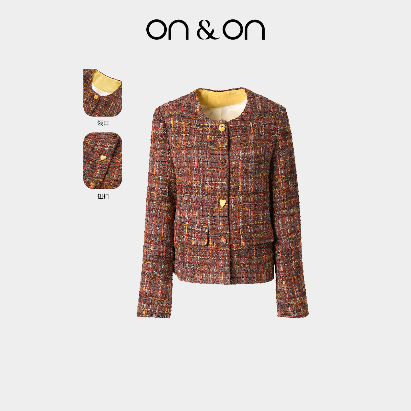 安乃安法式小香风粗花呢羽绒外套