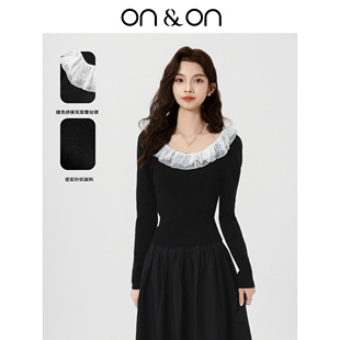 安乃安2025秋季 绵羊毛针织衫 新款 蓄丝荷叶领显瘦长袖 法式 ON＆ON